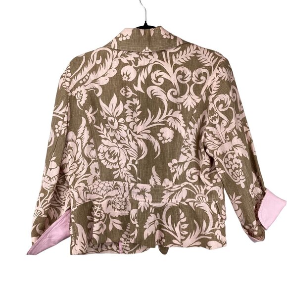 3 Sisters Womens Jacket Blazer Size Large Linen Floral Pink & Green Lightweight - Picture 7 of 10
